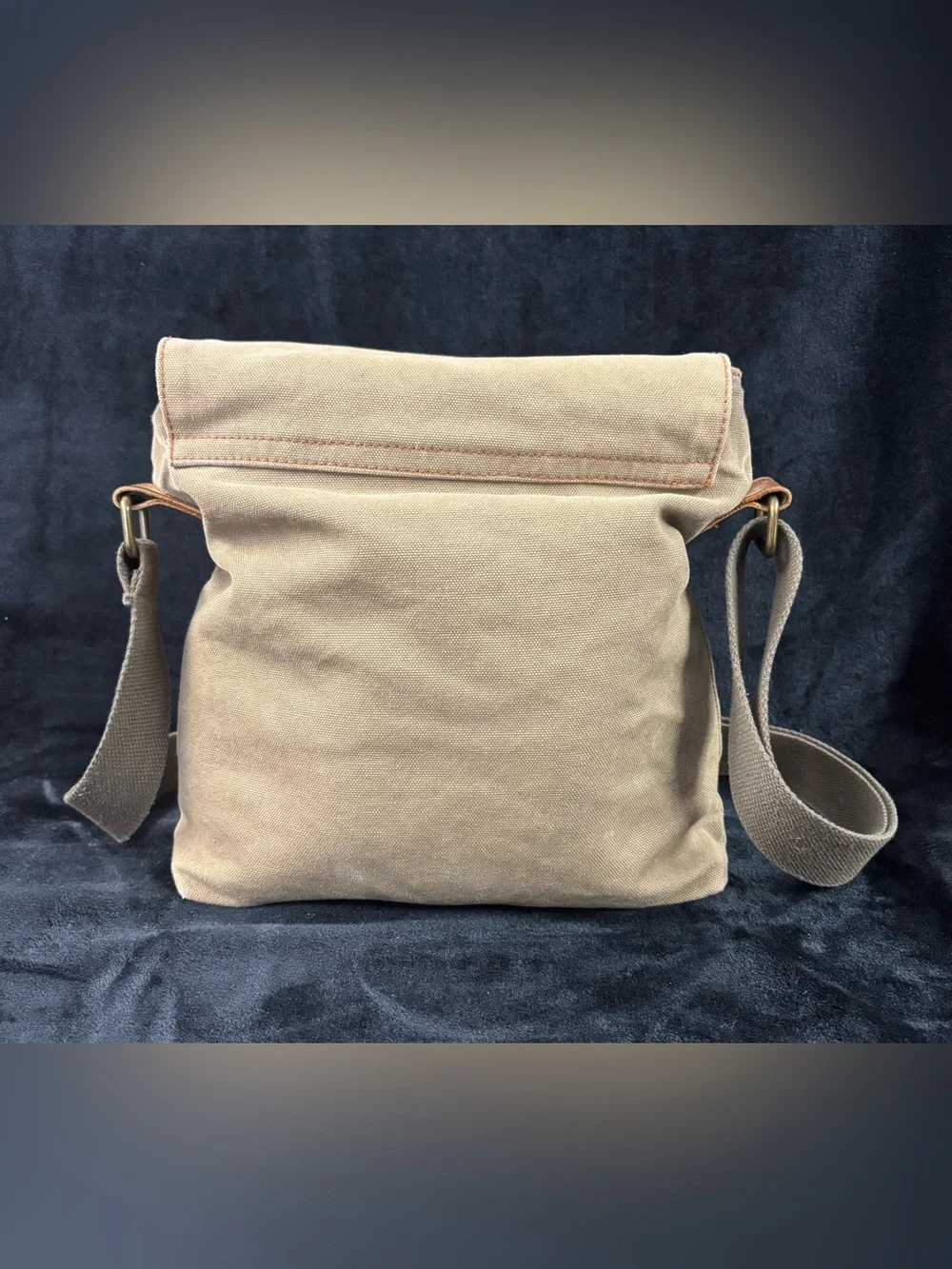 AUGUR Canvas Leather Crossbody Messenger Bag Khaki Brown Boho Utility